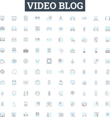 Video blog vector line icons set. Vlog, Video-blog, Videoblog, Blogging, Video-logging, Streaming, YouTube illustration outline concept symbols and signs