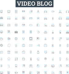 Video blog vector line icons set. Vlog, Video-blog, Videoblog, Blogging, Video-logging, Streaming, YouTube illustration outline concept symbols and signs