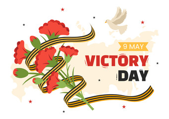 Naklejka premium Russian Victory Day on May 9 Illustration with Medal Star Of The Hero and Great Patriotic War in Flat Cartoon Hand Drawn for Landing Page Templates