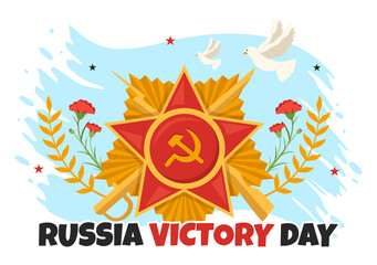 Russian Victory Day on May 9 Illustration with Medal Star Of The Hero and Great Patriotic War in Flat Cartoon Hand Drawn for Landing Page Templates