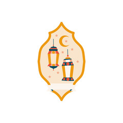 orange lantern and moon vintage icon Ramadan and Islamic Eid