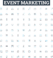 Event marketing vector line icons set. Event, Marketing, Planning, Organizing, Promotion, Advertising, Strategy illustration outline concept symbols and signs