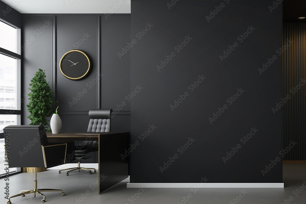 Wall mural modern black office interior generative ai