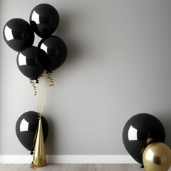 black and gold balloon party background, generative art by A.I