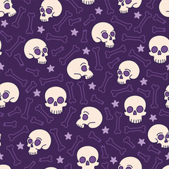 Purple Skulls and Bones Seamless Vector Repeat Pattern