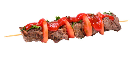 Lamb shish kebab on skewers isolated