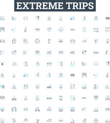 Extreme trips vector line icons set. Adventures, Thrills, Extremities, Expeditions, Explorations, Escapades, Pioneering illustration outline concept symbols and signs