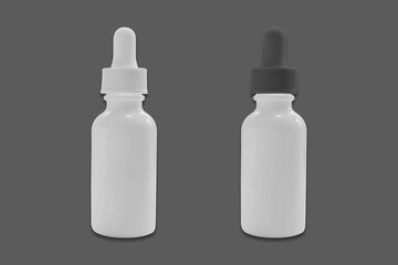 White Bottle Eye Dropper mockup isolated on a grey background. 3d rendering.
