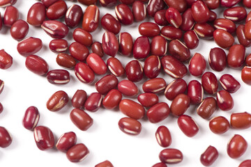 Raw red bean or azuki beans seeds on white background