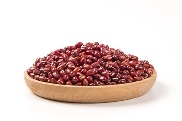 Raw red bean or azuki beans seeds in plate isolated on white background