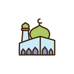 mosque icon with green color dome Ramadan and Islamic Eid