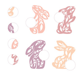 Find right piece for rabbit illustration. Vector educational game. Easter puzzle worksheet with decorated bunny.