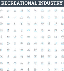 Recreational industry vector line icons set. Recreational, Industry, Leisure, Tourism, Adventures, Outdoors, Activities illustration outline concept symbols and signs
