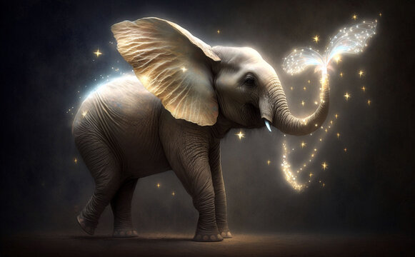 fantastic baby elephant is flying, an abstract dream, generative ai.