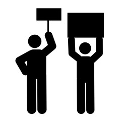  Protestors with placards. Black silhouettes. Vector illustration