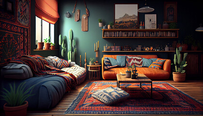 A Bohemian Living Room for a Laid-back Lifestyle, Generative AI
