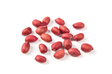 red peeled peanuts isolated on white background.