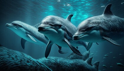 Delphin in clean blue water hyper-realistic. AI Generated