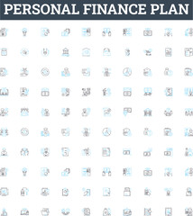 Personal finance plan vector line icons set. Budgeting, Saving, Investment, Credit, Debt, Insurance, Taxation illustration outline concept symbols and signs