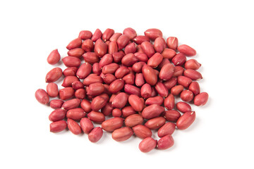 red peeled peanuts isolated on white background.