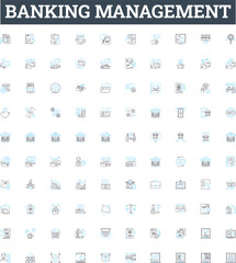 Banking management vector line icons set. Banking, Management, Financing, Loans, Investment, Credit, Accounts illustration outline concept symbols and signs