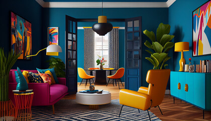 A Bold and Colorful Living Room That Celebrates Life, Generative AI