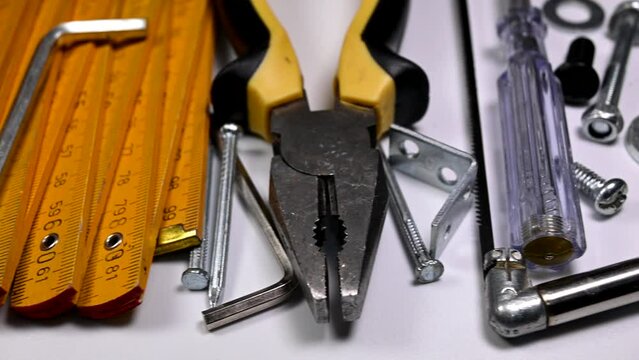 sliding footage of a variety of tools closeup