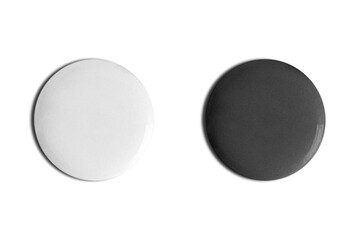 Black and white plastic chip fiche token money used to buy food and drink during event or festival - isolated over white background. 3d rendering.
