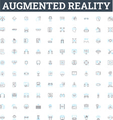 Augmented reality vector line icons set. Augmented, Reality, AR, 3D, Mixed, Virtual, Interactive illustration outline concept symbols and signs