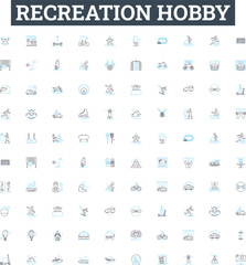 Recreation hobby vector line icons set. Sporting, Gaming, Painting, Crafting, Sewing, Reading, Fishing illustration outline concept symbols and signs