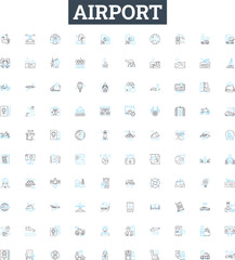 Airport vector line icons set. Airport, Terminal, Check-in, Terminal-, TSA, Runway, Arrival illustration outline concept symbols and signs