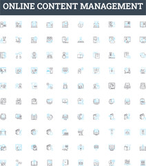 Online content management vector line icons set. Content, Management, Online, System, Web, Publishing, Digital illustration outline concept symbols and signs