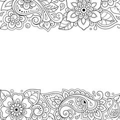 Frame in eastern tradition. Stylized with henna tattoos decorative pattern for decorating covers for book, notebook, casket, magazine, postcard and folder. Flower border in mehndi style.