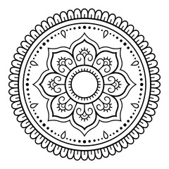 Circular pattern in form of mandala with flower for Henna, Mehndi, tattoo, decoration. Decorative ornament in ethnic oriental style. Outline doodle hand draw vector illustration.