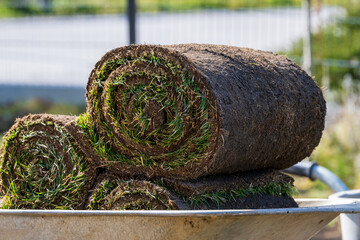 Rolls of new turf for the garden