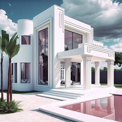 Amazing modern house, villa. Architectural exterior design. Inspiration, concept for designers and architects. Generative AI