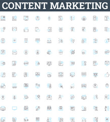 Content marketing vector line icons set. Content, Marketing, Strategy, Blogging, SEO, Social, Advertising illustration outline concept symbols and signs