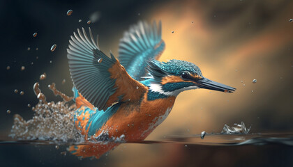 kingfisher flying off water