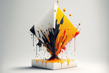 Abstract minimalistic art on white background, splashes yellow, black, white and red  colours - Generative AI