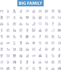 Big family line icons, signs set. Large, Clan, Extended, Kin, Household, Clan, Brood, Tribe, Abundant outline vector illustrations. - obrazy, fototapety, plakaty