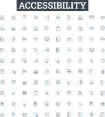 Accessibility vector line icons set. Accessible, Ease, Mobility, Aids, Adaptability, Permeability, Usability illustration outline concept symbols and signs