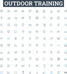 outdoor training vector line icons set. Outdoor, Training, Exercise, Coaching, Adventure, Hiking, Camping illustration outline concept symbols and signs