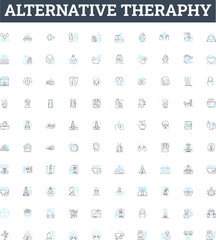 Alternative theraphy vector line icons set. Alternative, Therapy, Acupuncture, Aromatherapy, Ayurveda, Biofeedback, Chiropractic illustration outline concept symbols and signs