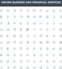 Online banking and financial services vector line icons set. Banking, Online, Financial, Services, Transaction, Payment, Deposit illustration outline concept symbols and signs