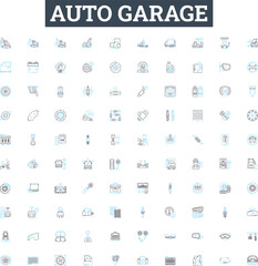 Auto garage vector line icons set. Auto, Garage, Repair, Service, Tune-up, Oil, Change illustration outline concept symbols and signs