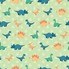 Colorful Fun Dinosaurs Seamless Vector Repeat Pattern © Allison