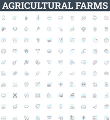 Agricultural farms vector line icons set. Farms, Agriculture, Crops, Cultivation, Plantations, Horticulture, Irrigation illustration outline concept symbols and signs