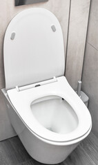 Opened lavatory pan in toilet room.