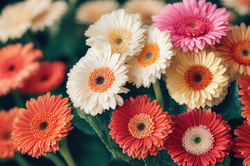 Beautiful and ravishing floral garden in colorful blossom gerbera flowers vibrancy of springtime with insane realistic detail and texture of the petals and stems by Generative AI.