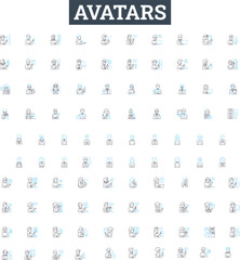 Avatars vector line icons set. Personas, Characters, Forms, Idols, Avatars, Representations, Embodiments illustration outline concept symbols and signs